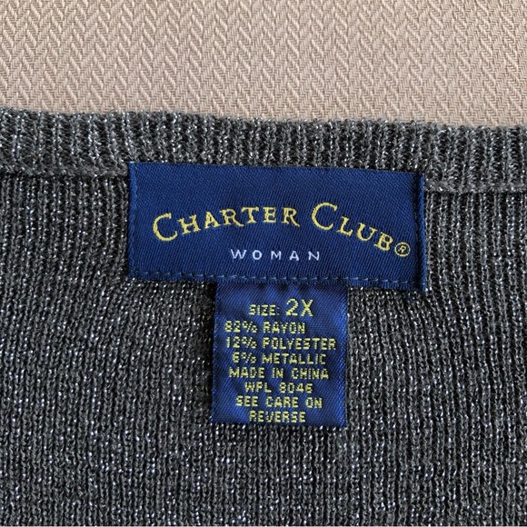 Charter Club Women Gray Shimmer Long Sleeve Round Neck Stretchy Blouse 2X - Picture 9 of 10